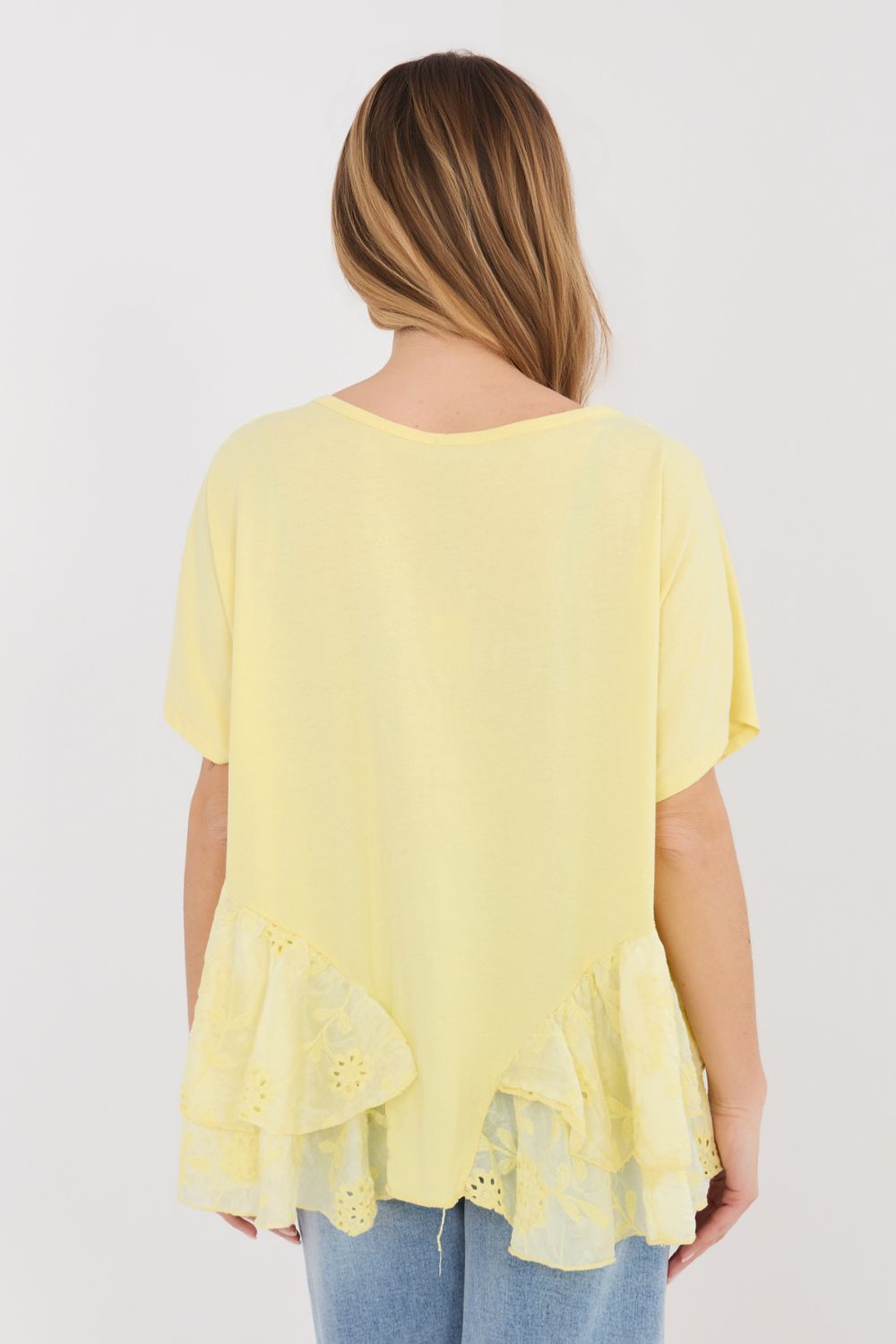 Italy Moda Light Yellow Short Sleeve Cotton Blouse - view 4
