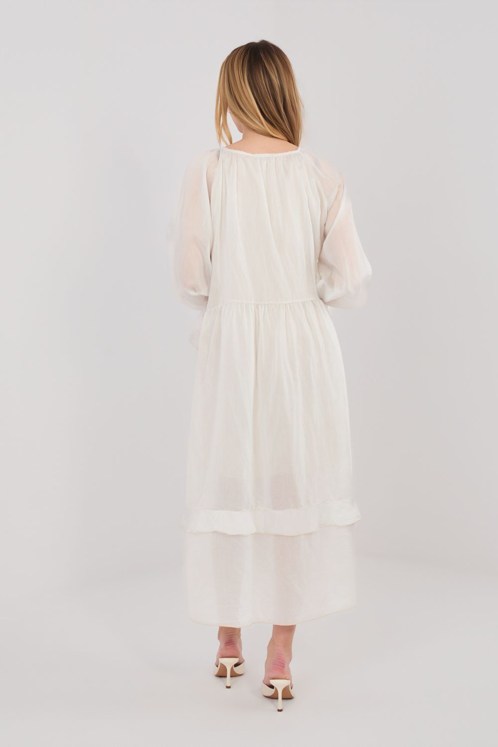 Italy Moda Light Beige Midi Puff Sleeve Dress - view 4