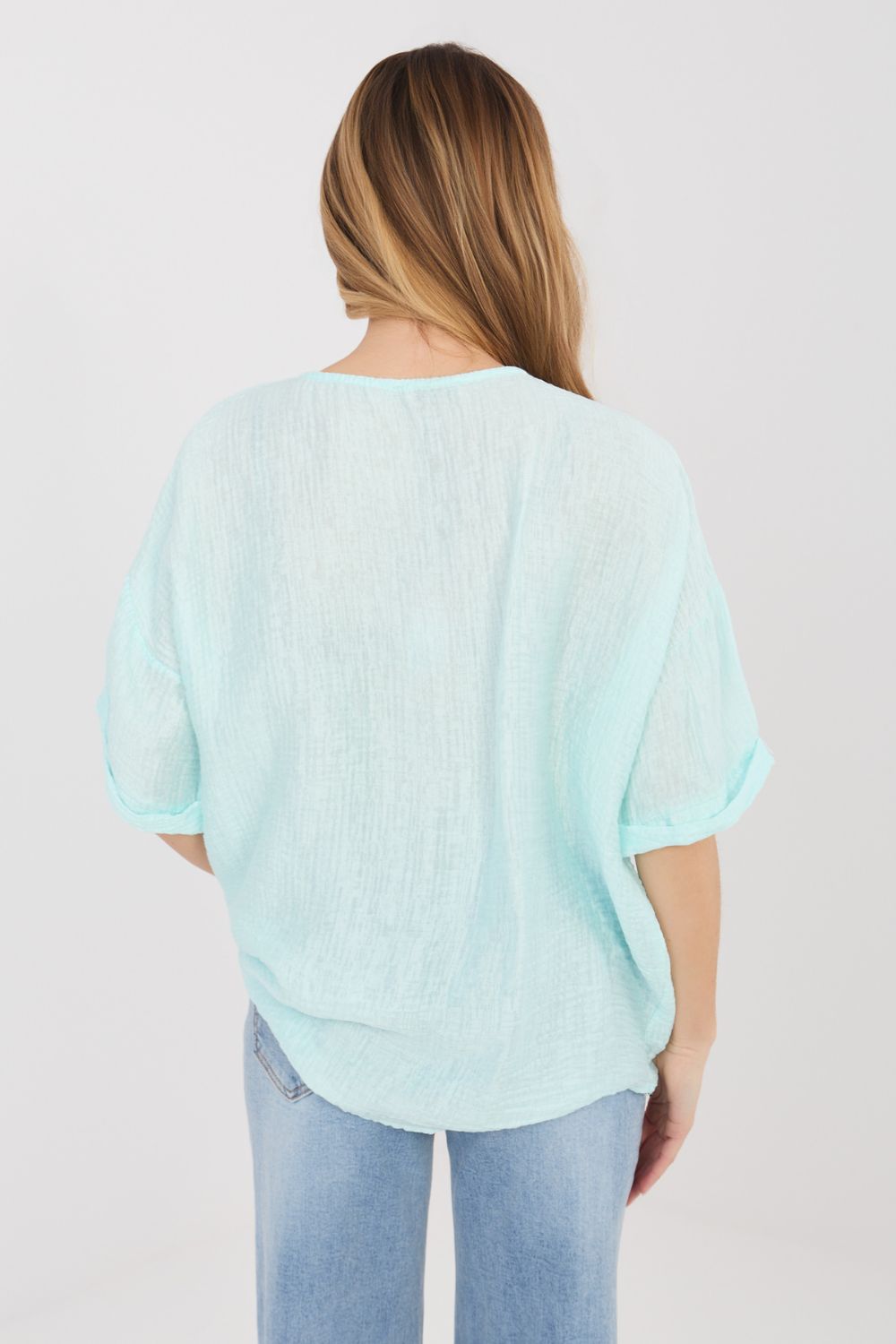 Italy Moda Mint V-Neck Short Sleeve Top - view 4