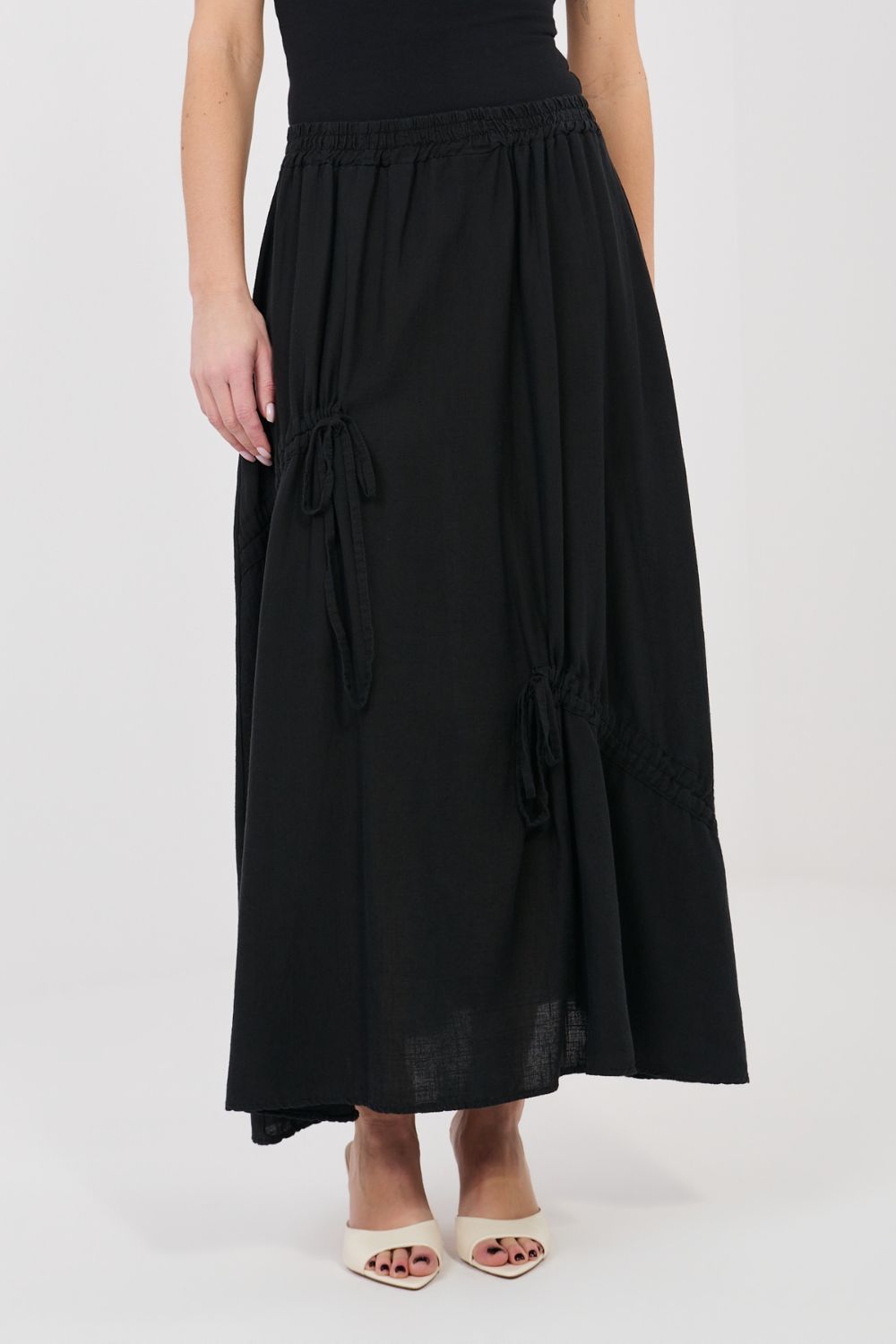 Italy Moda Black Linen Cotton Maxi Skirt - view 4