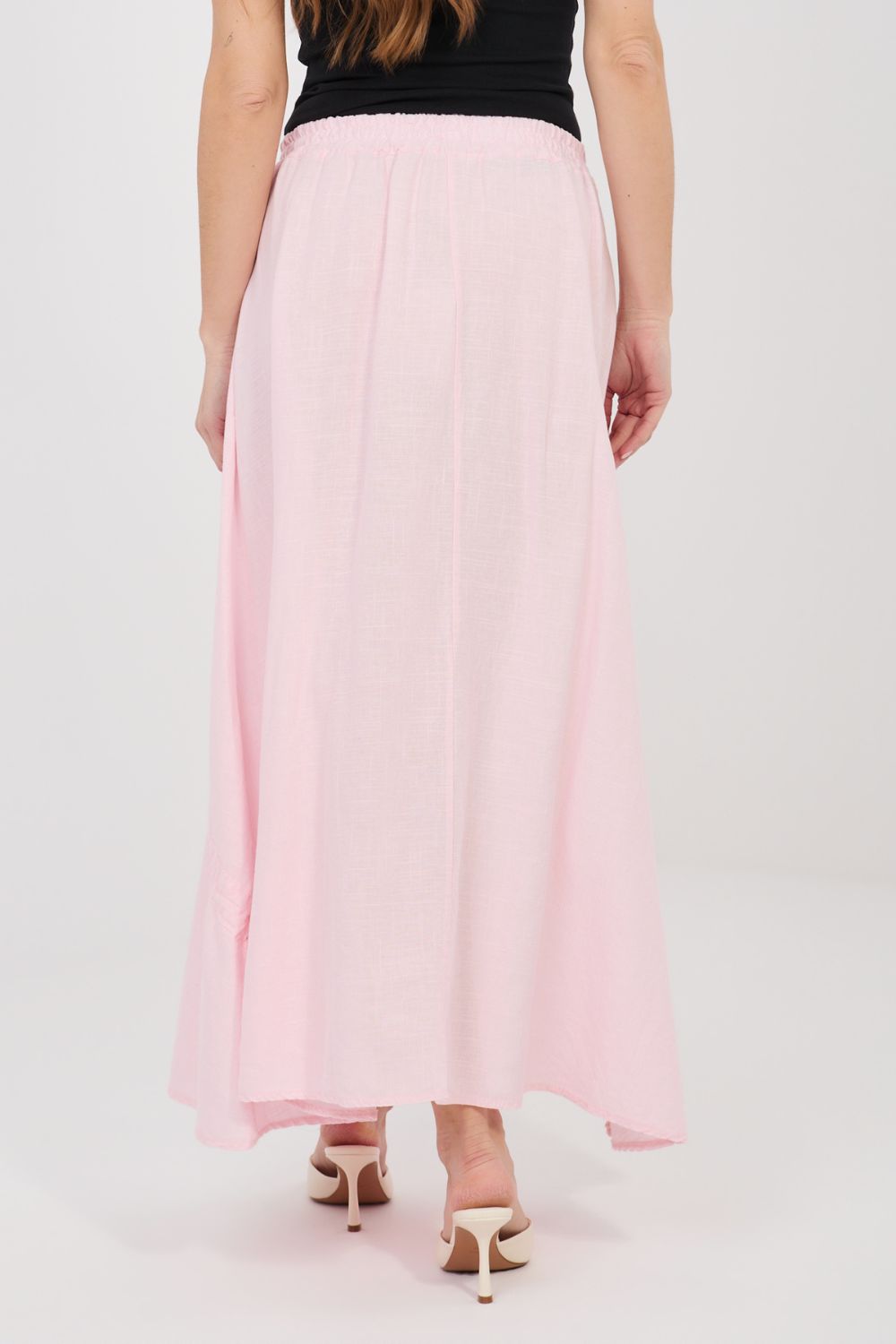Italy Moda Light Pink Linen Cotton Maxi Skirt - view 4