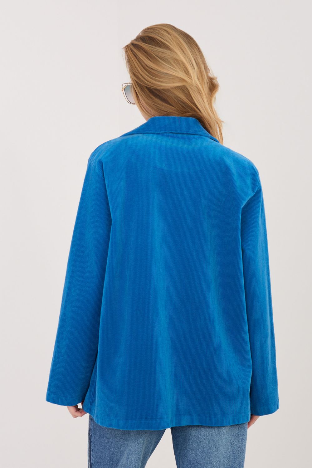 Rue Paris Cobalt Blue Long Sleeve Cotton Jacket - view 4