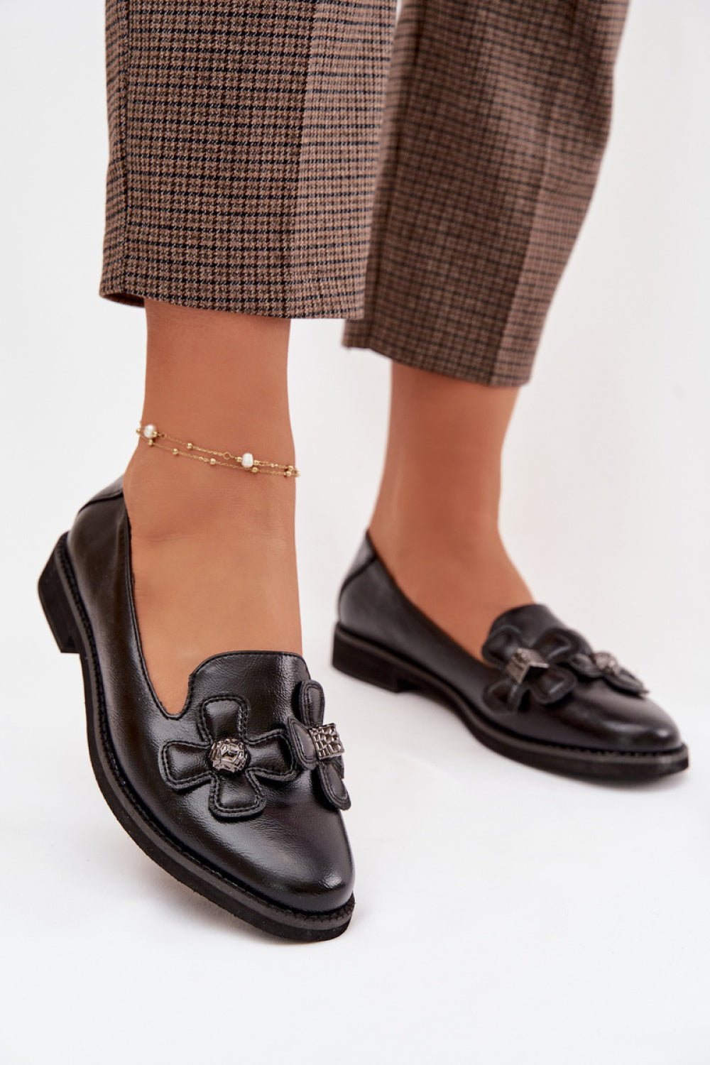 Step In Style Tavillette Black Faux Leather Flat Shoes