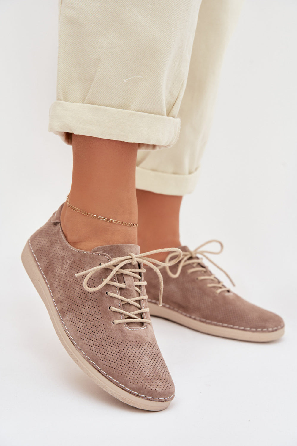 Step In Style Dark Beige Suede Lace Up Shoes