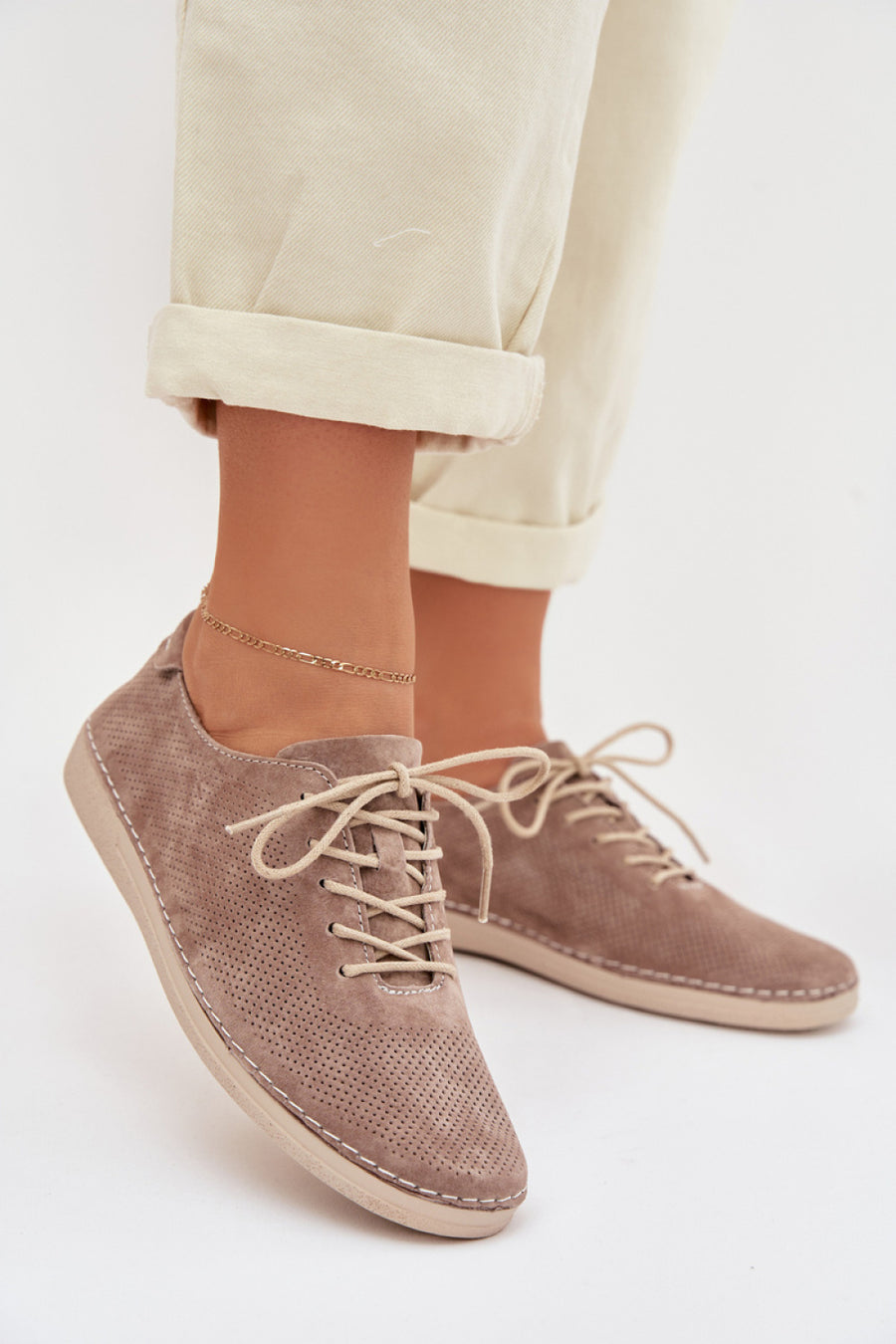 Step In Style Dark Beige Suede Lace Up Shoes
