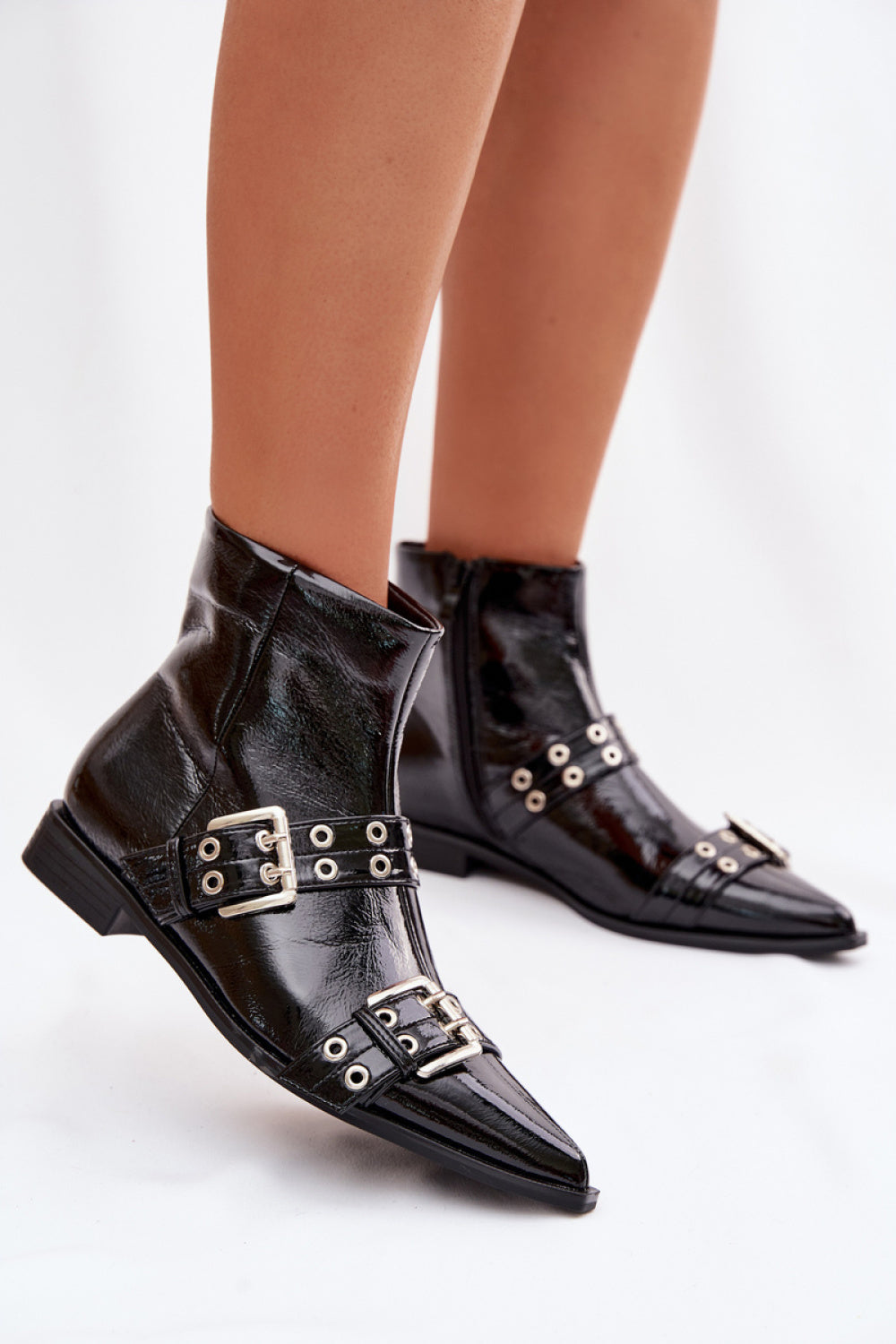 Step In Style Hamira Black Faux Leather Flat Boots