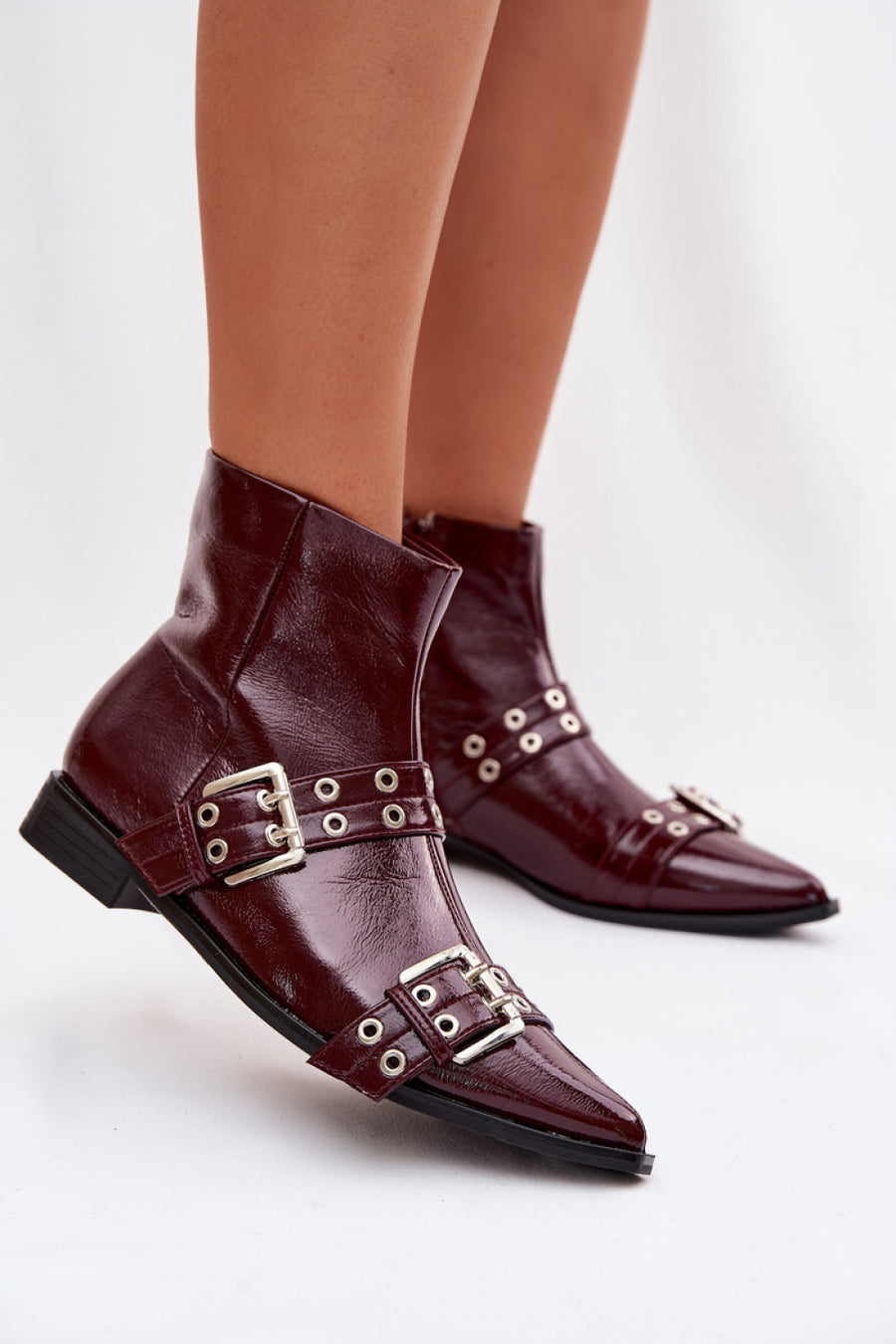 Step In Style Hamira Burgundy Faux Leather Flat Boots