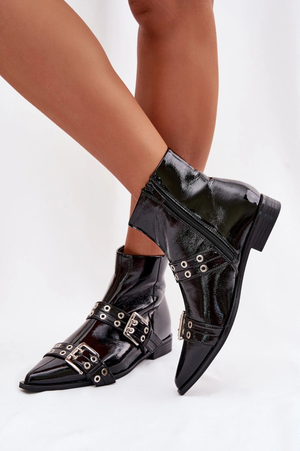 Step In Style Hamira Black Faux Leather Flat Boots - view 3