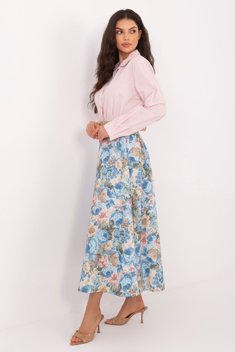 Rue Paris Light Blue Flared Midi Skirt - view 2