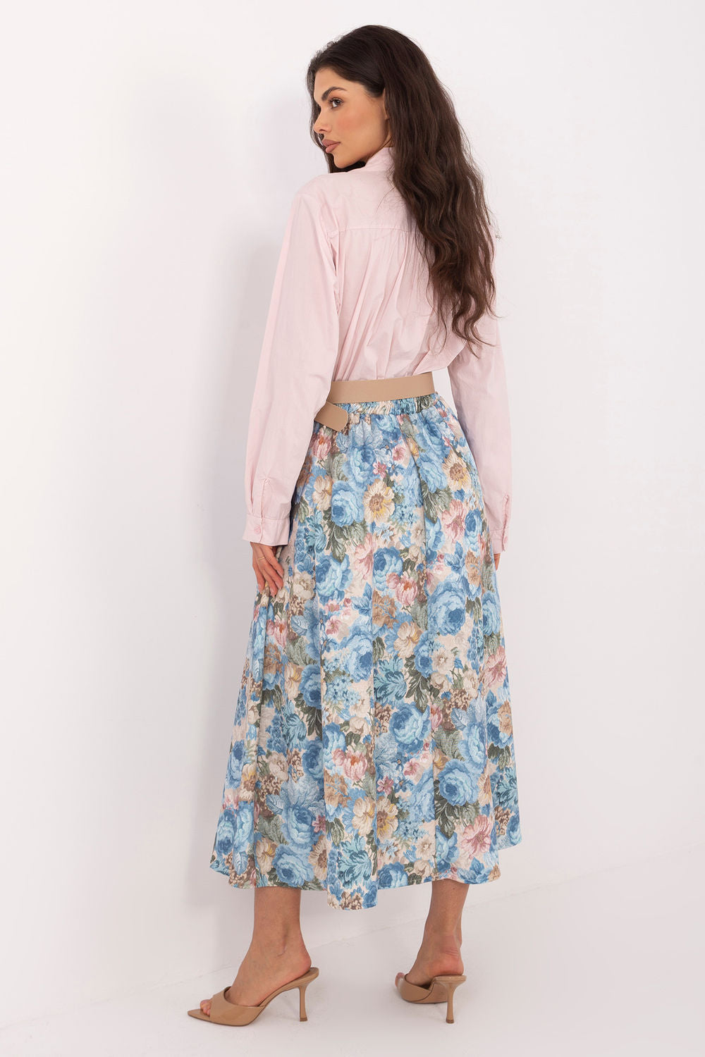 Rue Paris Light Blue Flared Midi Skirt - view 3