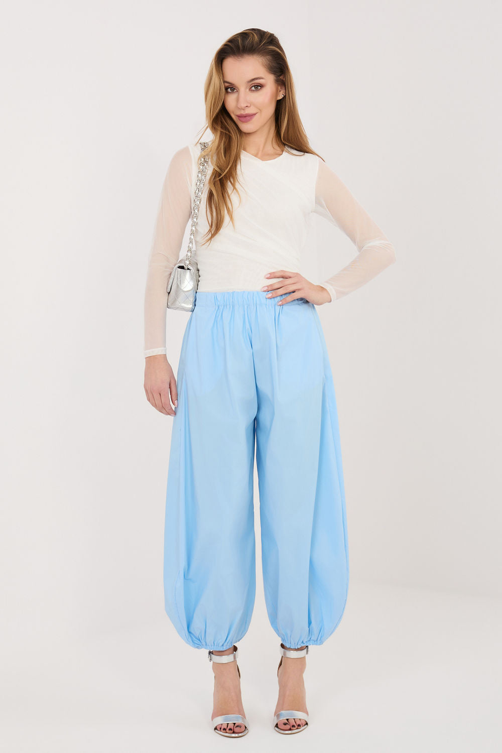 Rue Paris Light Blue High Waisted Cotton Trousers