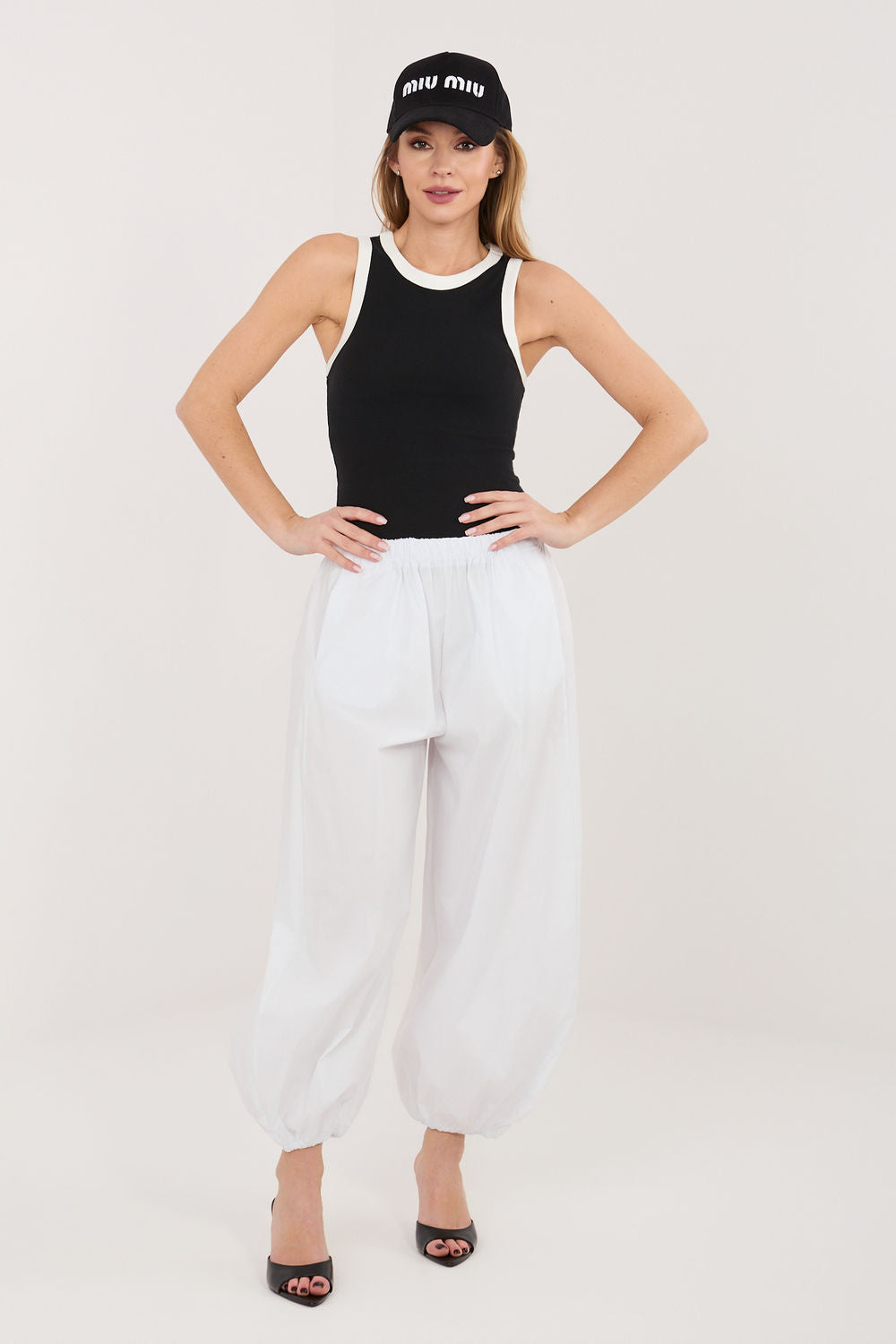 Rue Paris White High Waisted Cotton Trousers