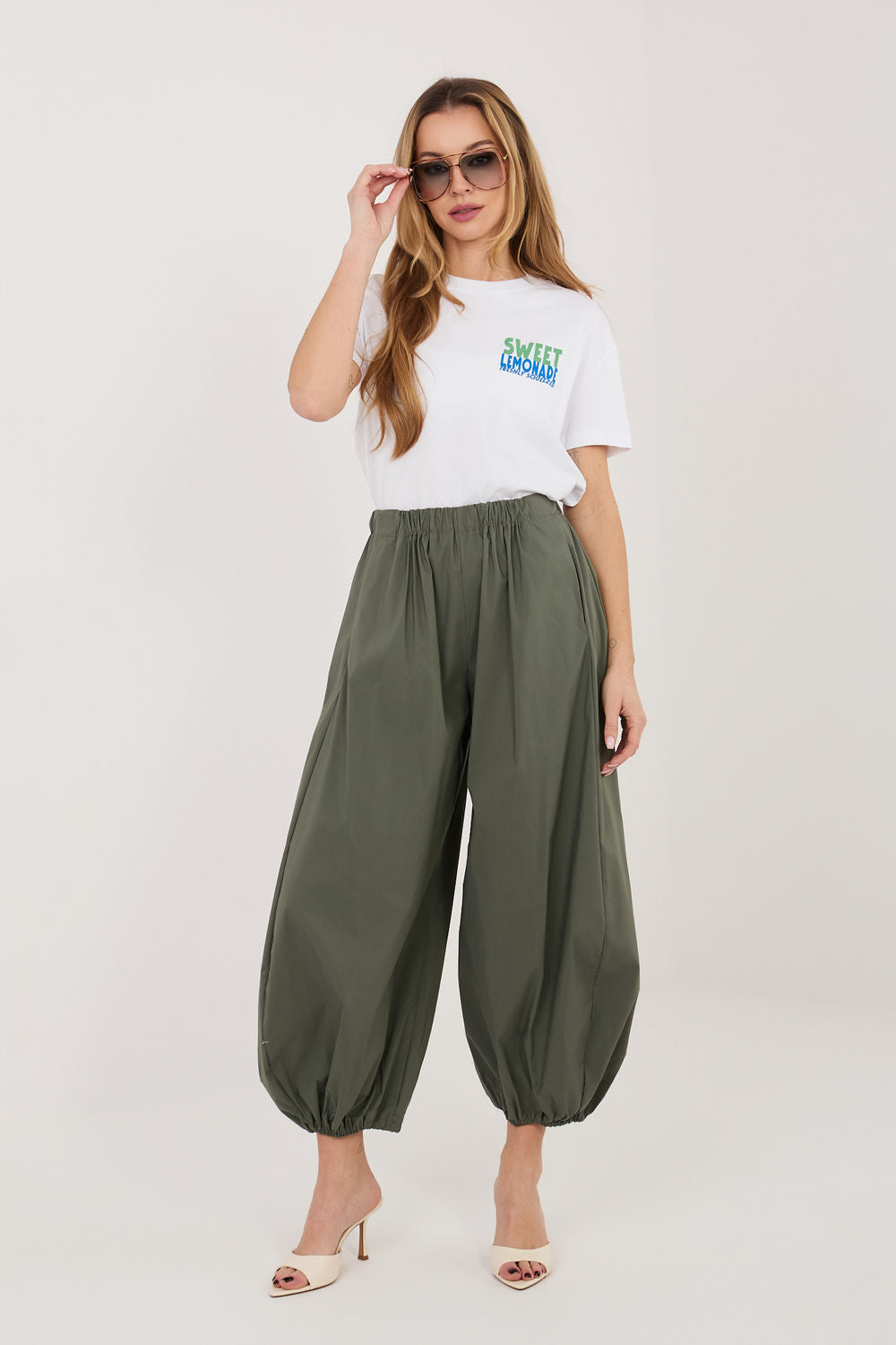Rue Paris Khaki High Waisted Cotton Trousers