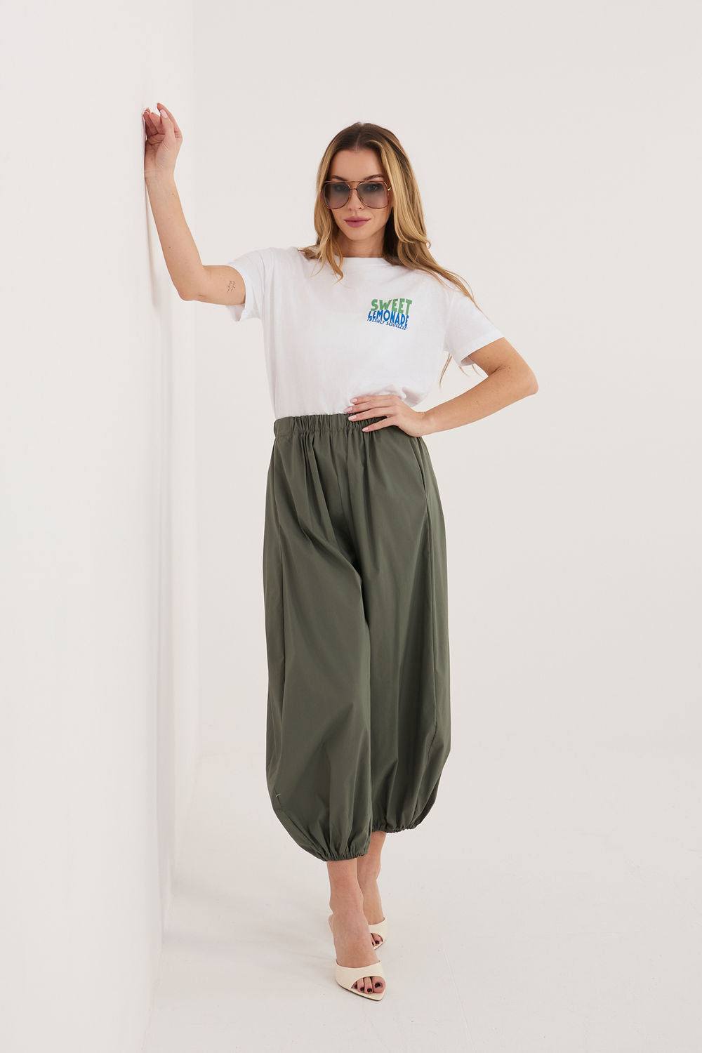 Rue Paris Khaki High Waisted Cotton Trousers - view 2