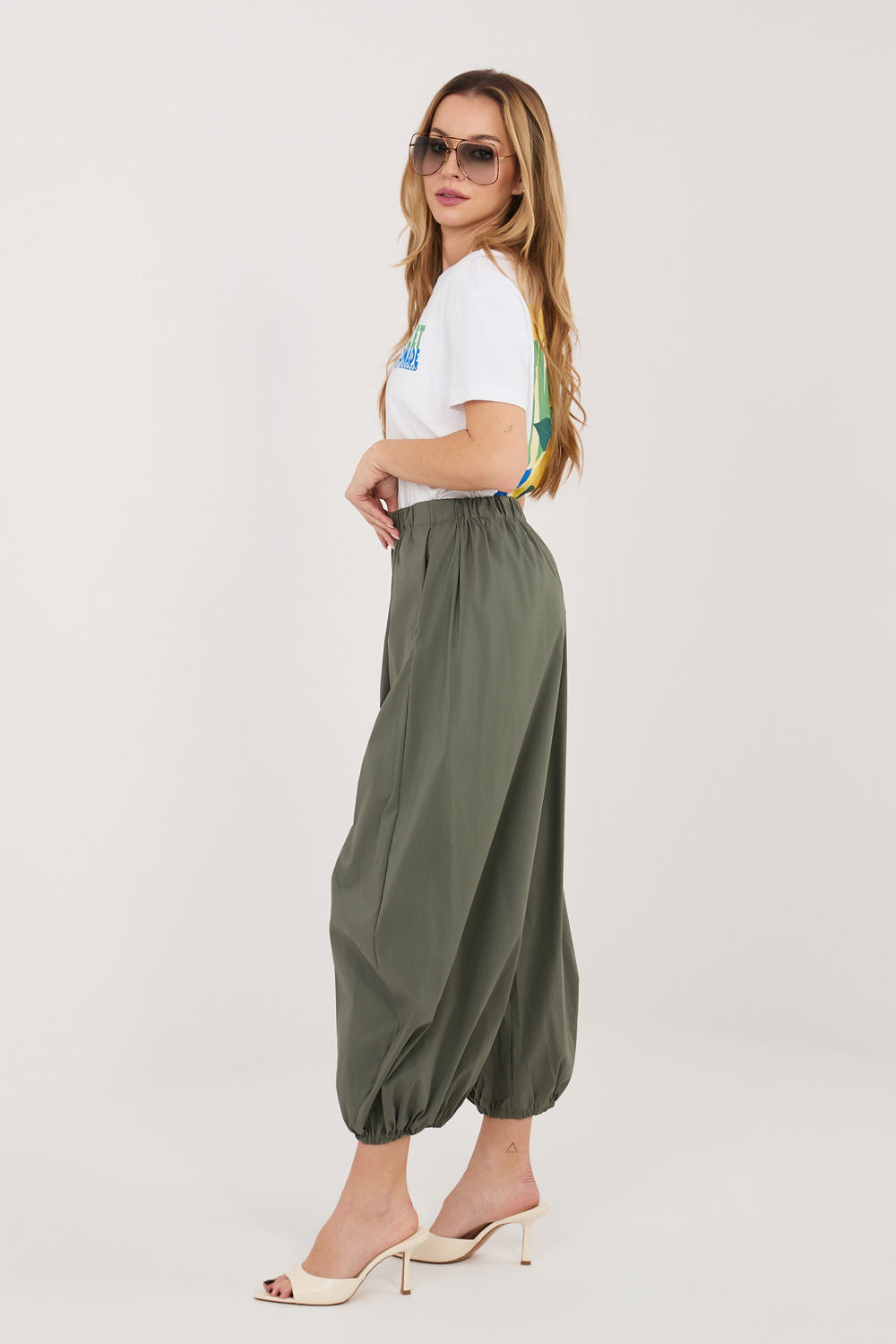 Rue Paris Khaki High Waisted Cotton Trousers - view 3