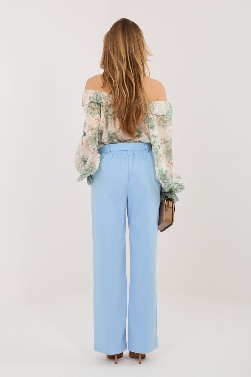 Rue Paris Light Blue Straight High Waisted Cotton Trousers - view 3