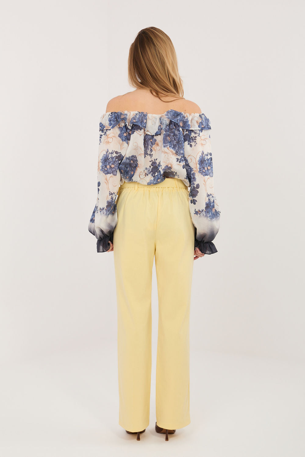 Rue Paris Light Yellow High Waisted Cotton Trousers - view 3