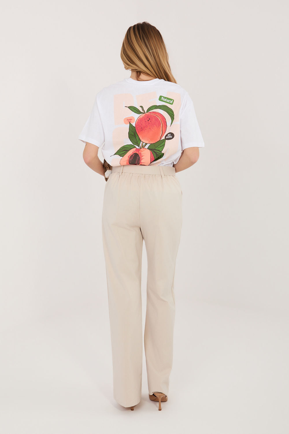 Rue Paris Light Beige Straight High Waisted Cotton Trousers - view 3