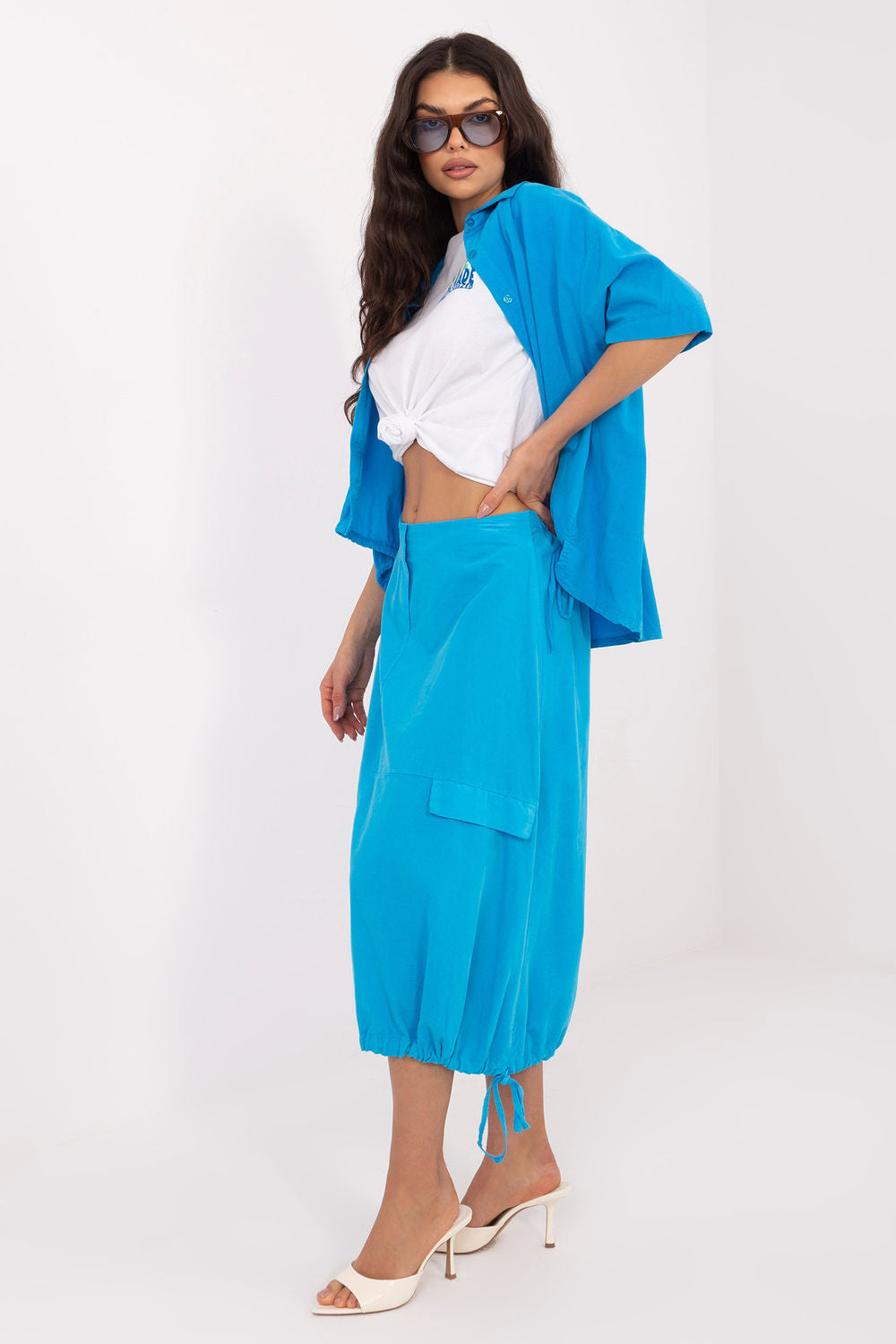 Rue Paris Blue Midi Cotton Skirt - view 2