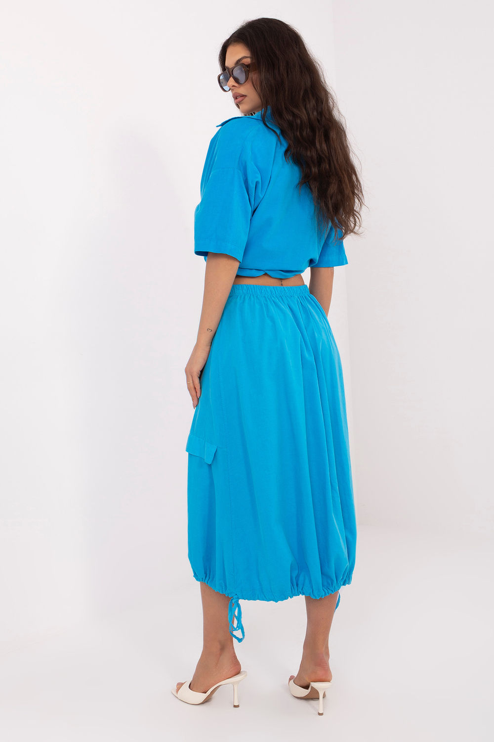 Rue Paris Blue Midi Cotton Skirt - view 3