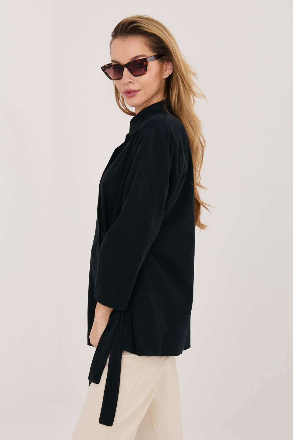 Rue Paris Black Cotton Long Sleeve Top - view 4