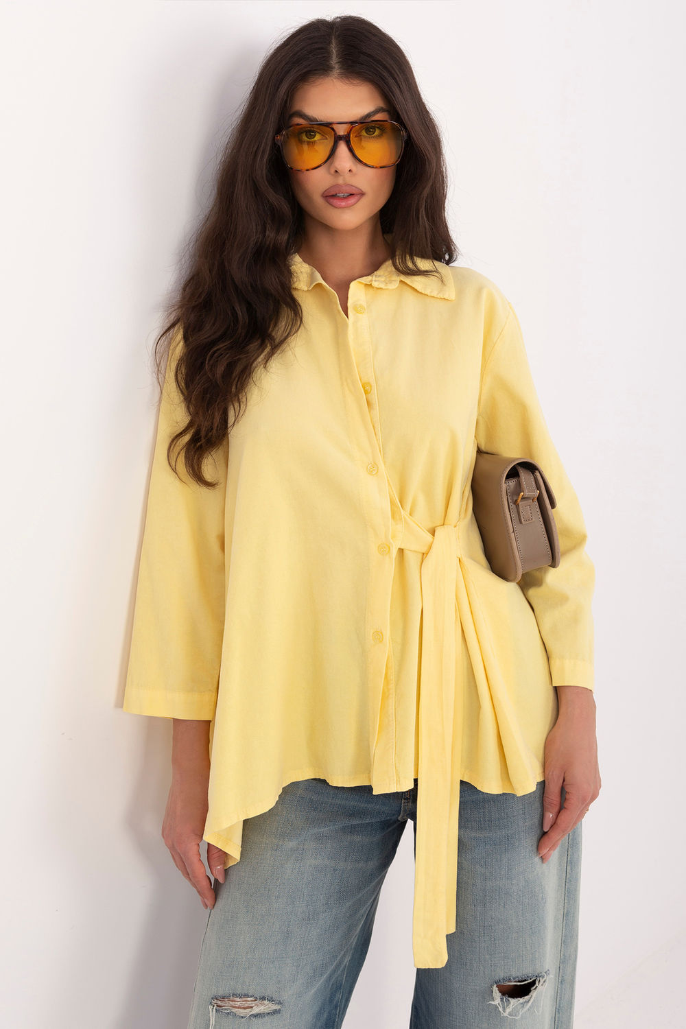 Rue Paris Light Yellow Cotton Long Sleeve Top
