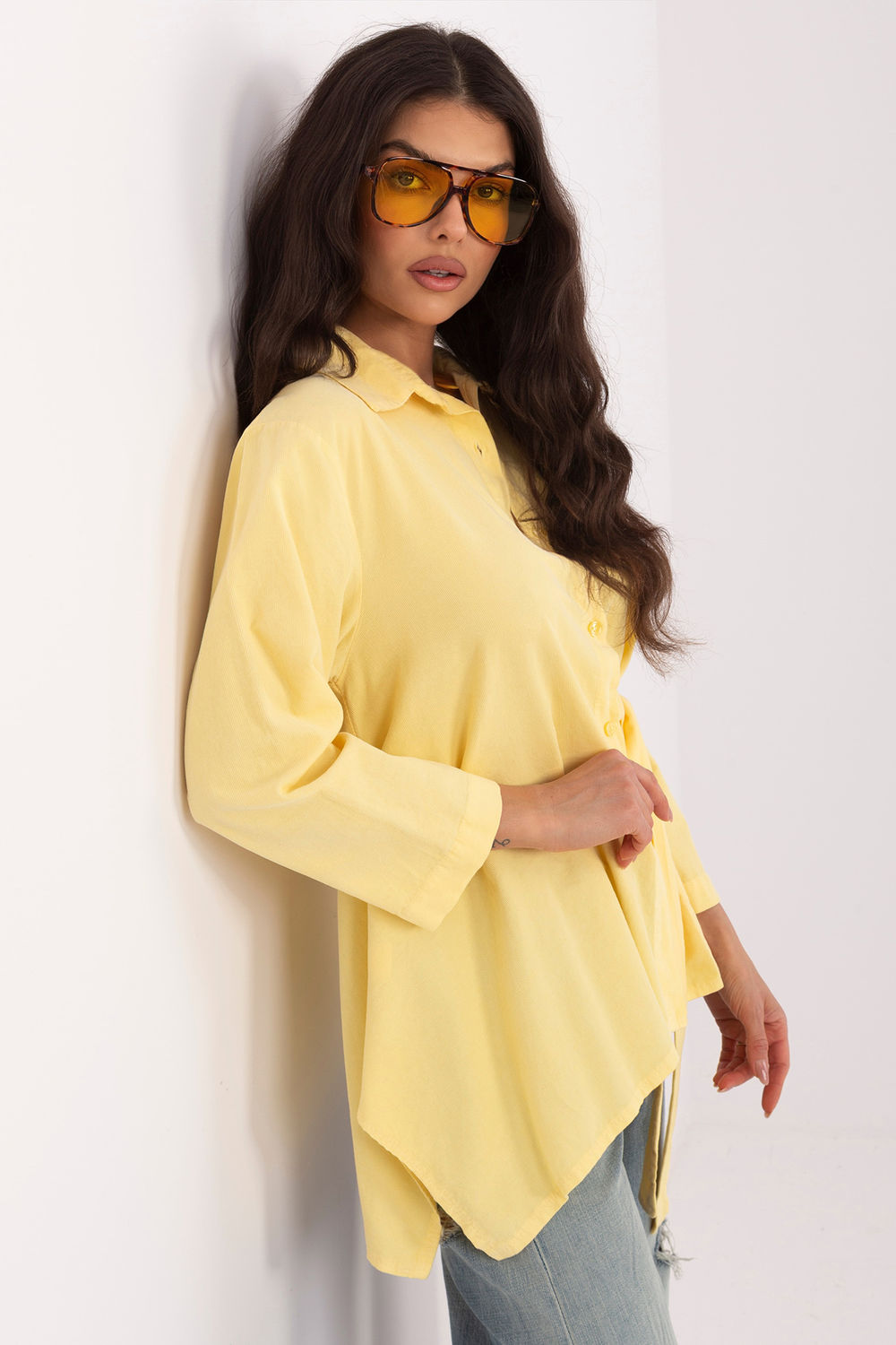 Rue Paris Light Yellow Cotton Long Sleeve Top - view 3