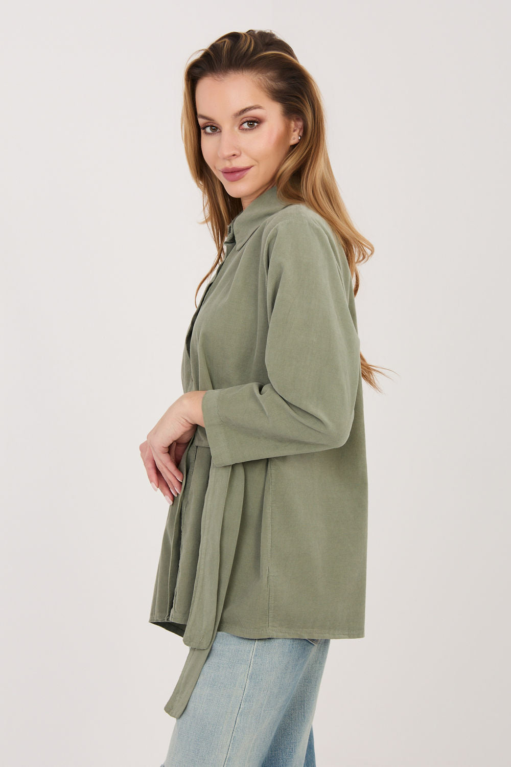 Rue Paris Khaki Cotton Long Sleeve Top
