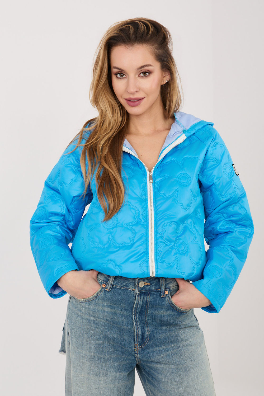 Rue Paris Blue Floral Hooded Jacket