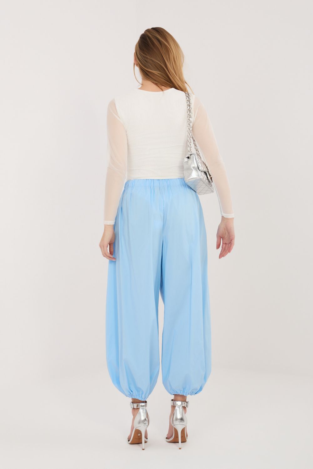 Rue Paris Light Blue High Waisted Cotton Trousers - view 4