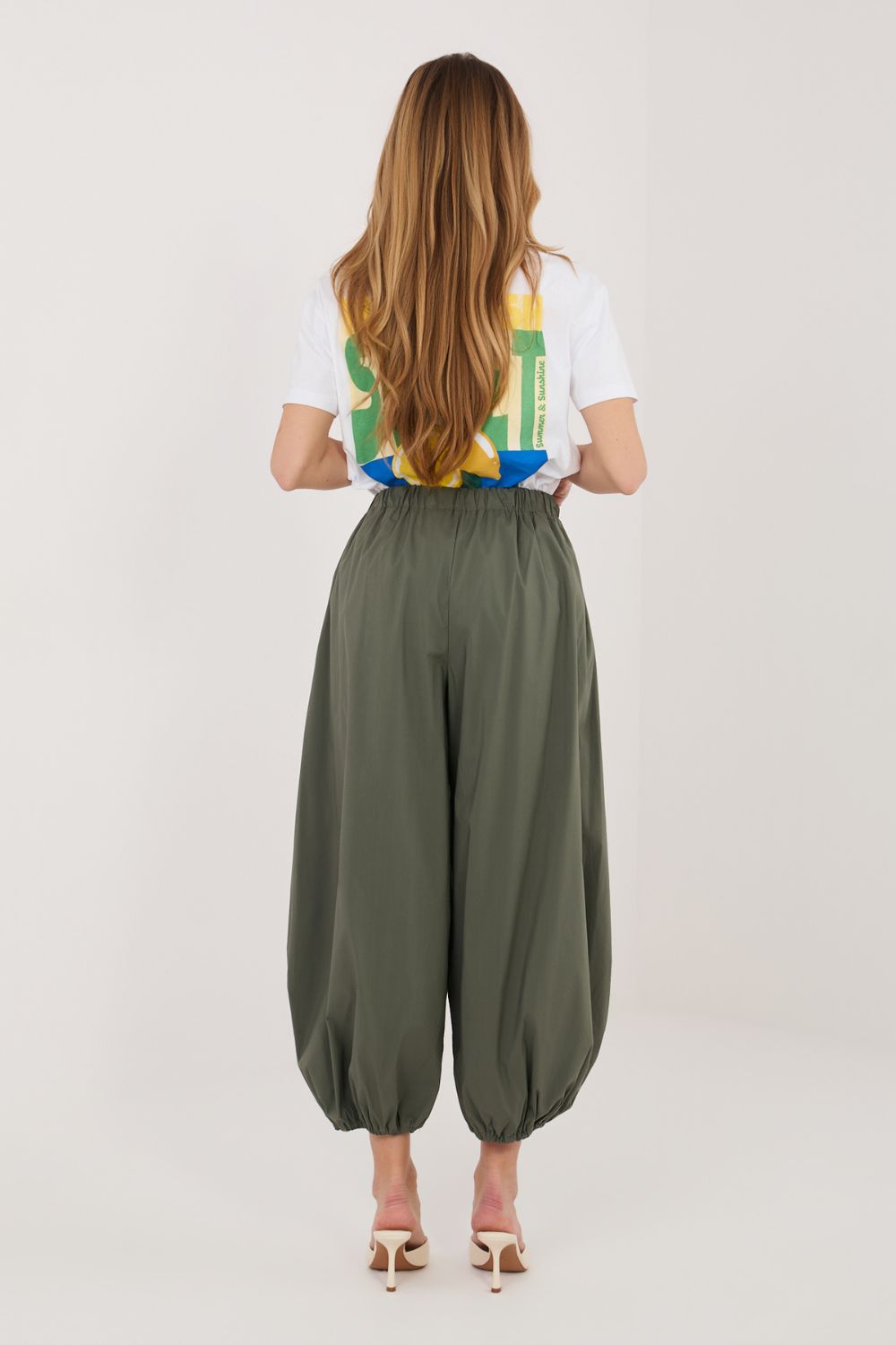 Rue Paris Khaki High Waisted Cotton Trousers - view 4