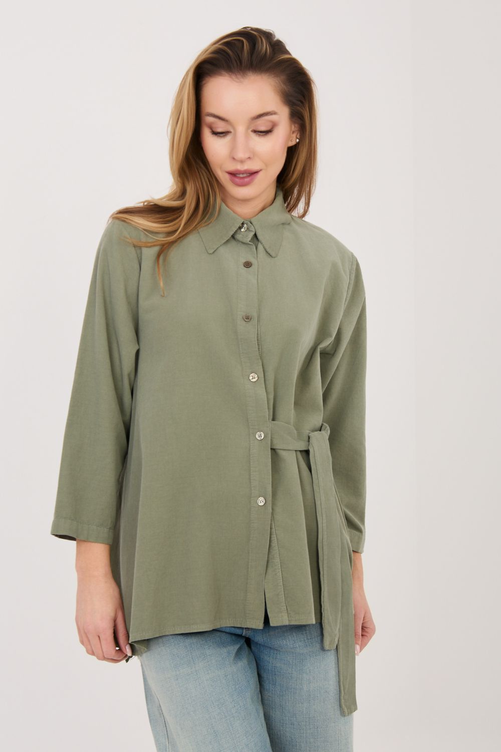 Rue Paris Khaki Cotton Long Sleeve Top - view 4