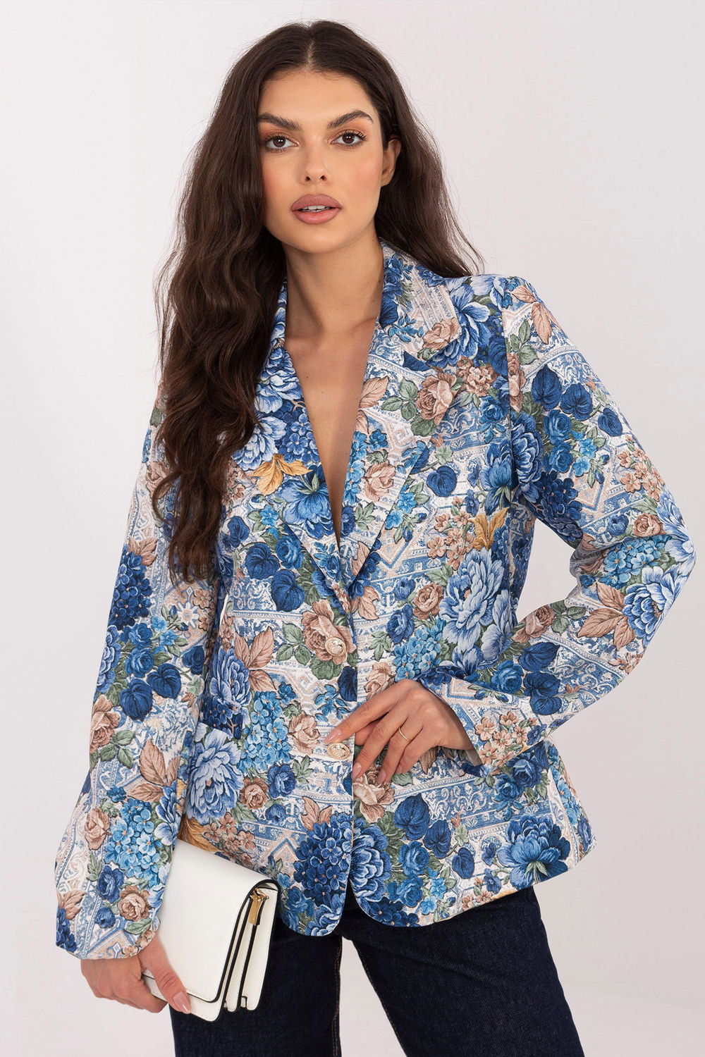 Italy Moda Dark Blue Floral Long Sleeve Jacket