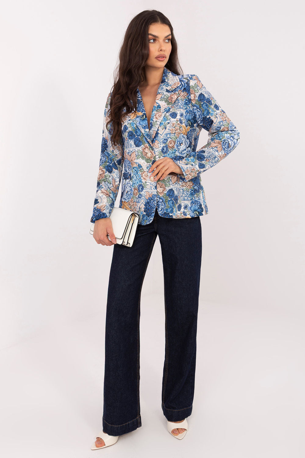 Italy Moda Dark Blue Floral Long Sleeve Jacket - view 2