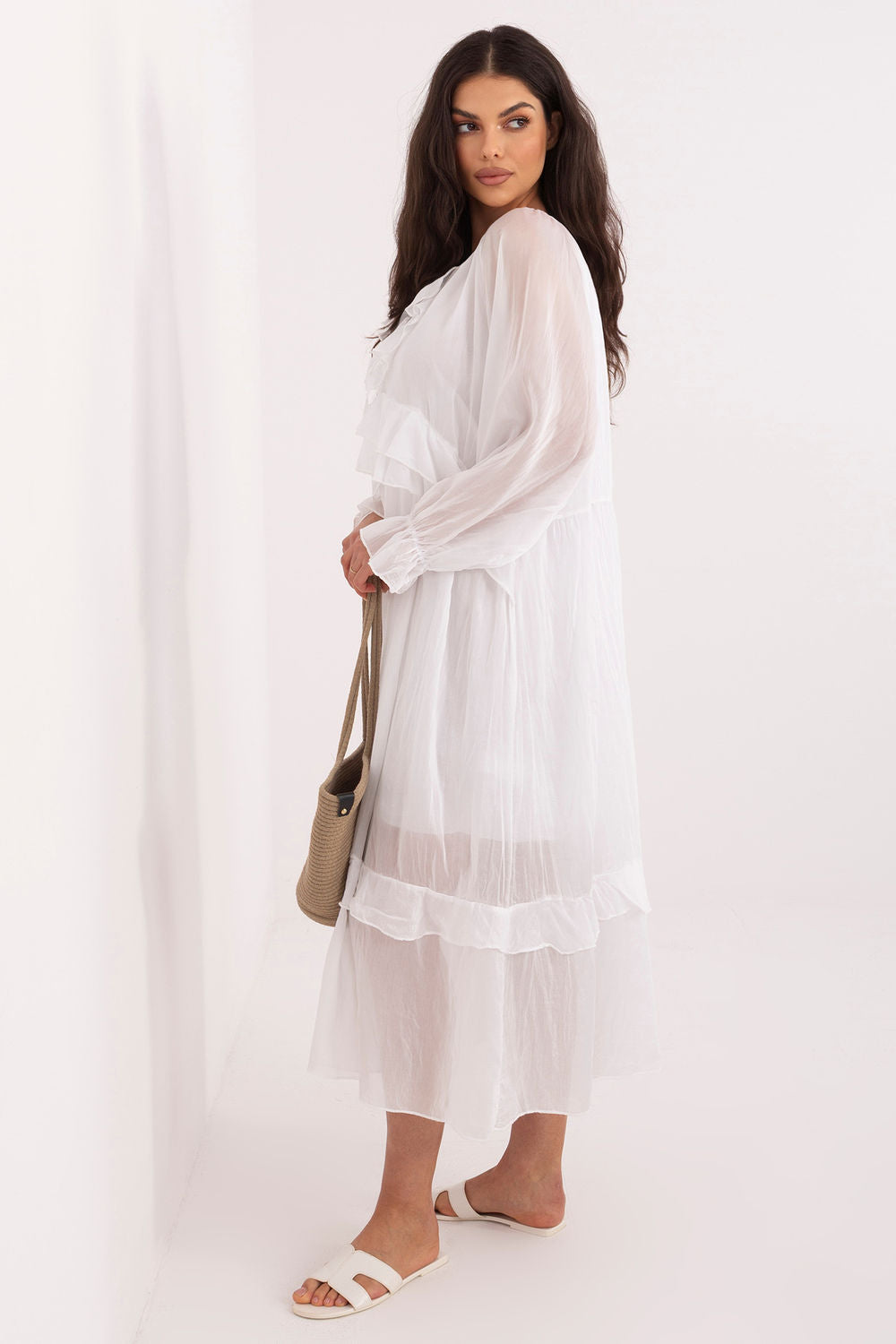 Italy Moda White Midi Puff Sleeve Dress - view 2