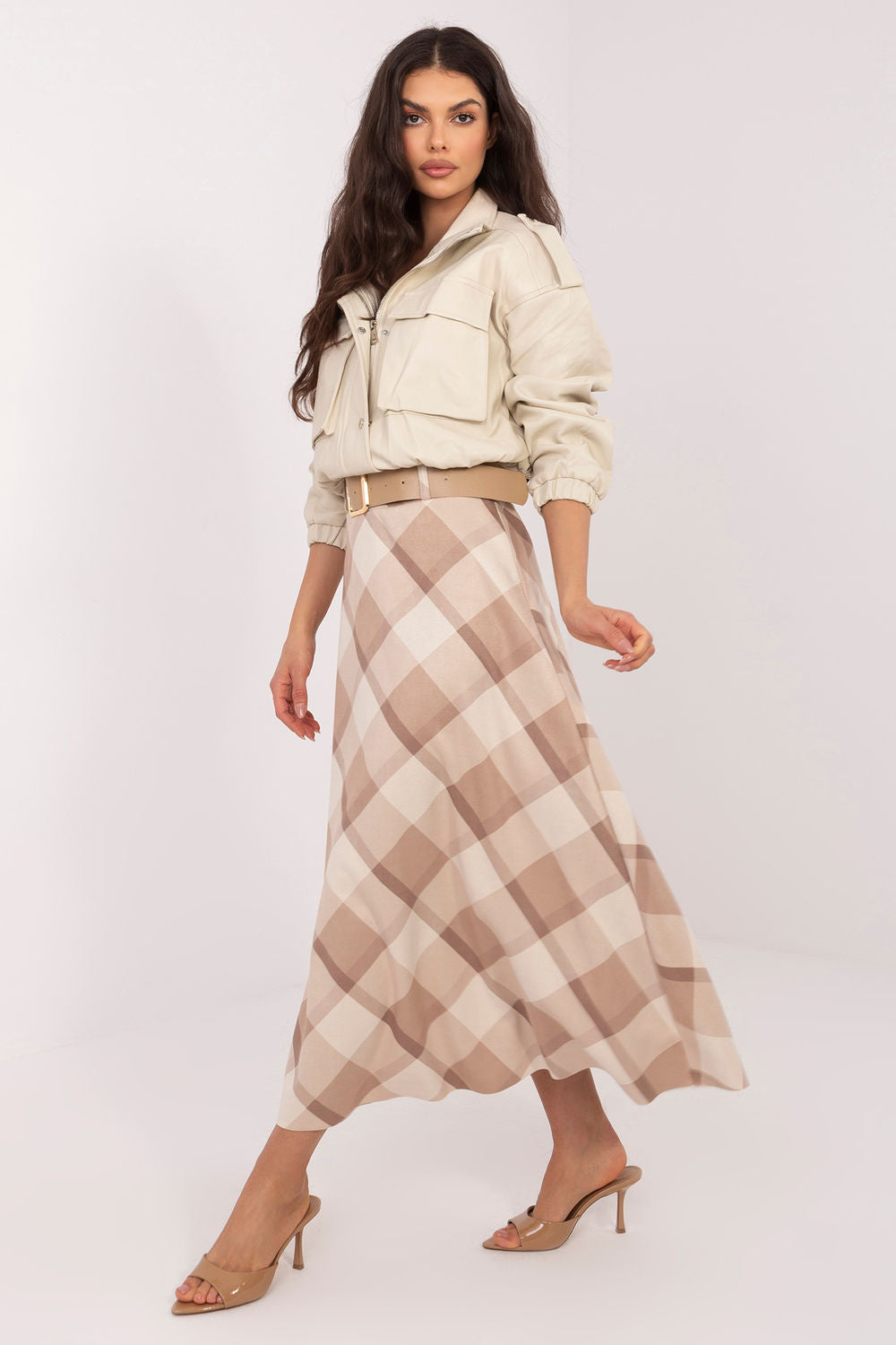 Italy Moda Beige Flared Maxi Skirt - view 2