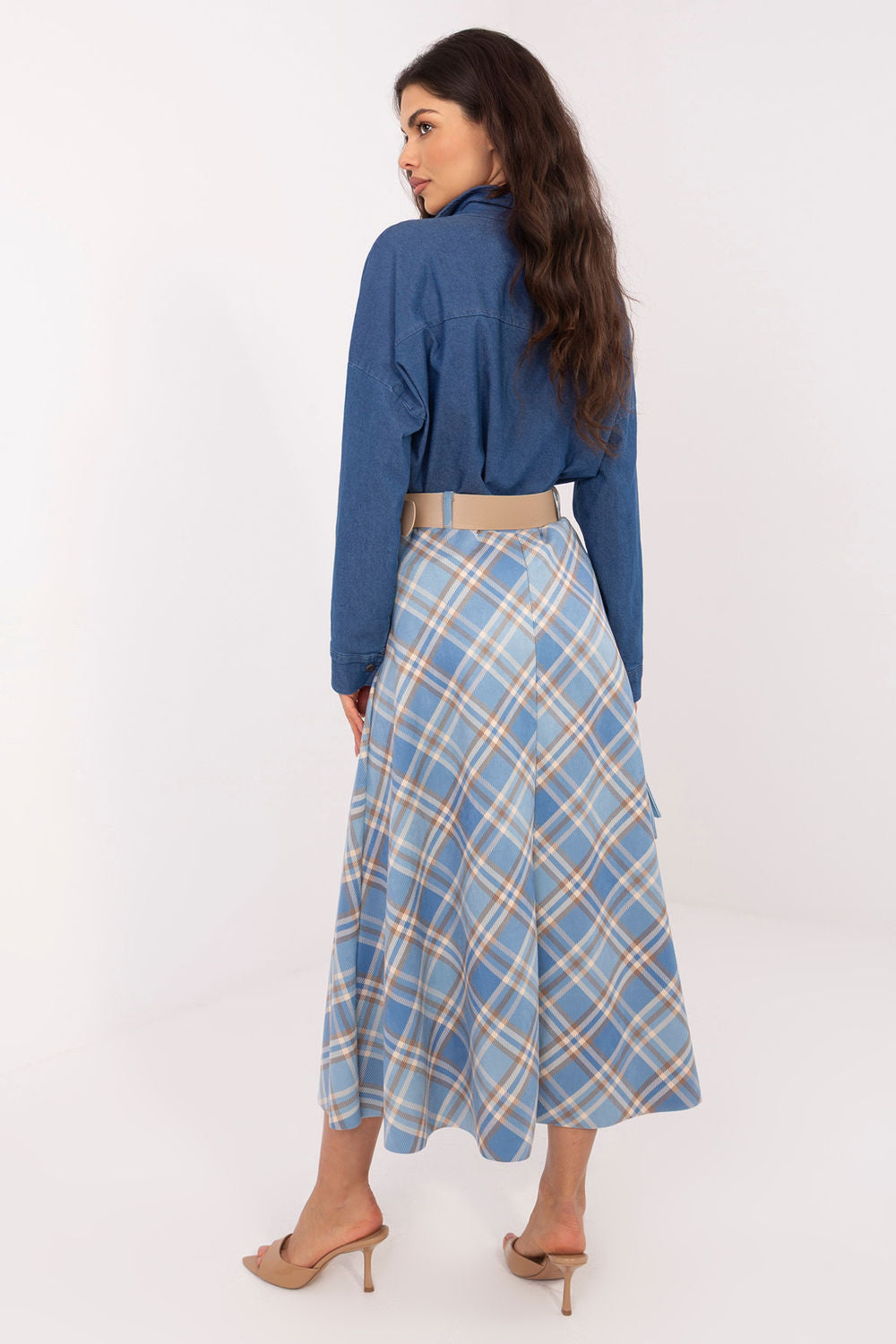 Italy Moda Blue Polyester Flared Maxi Skirt - view 3