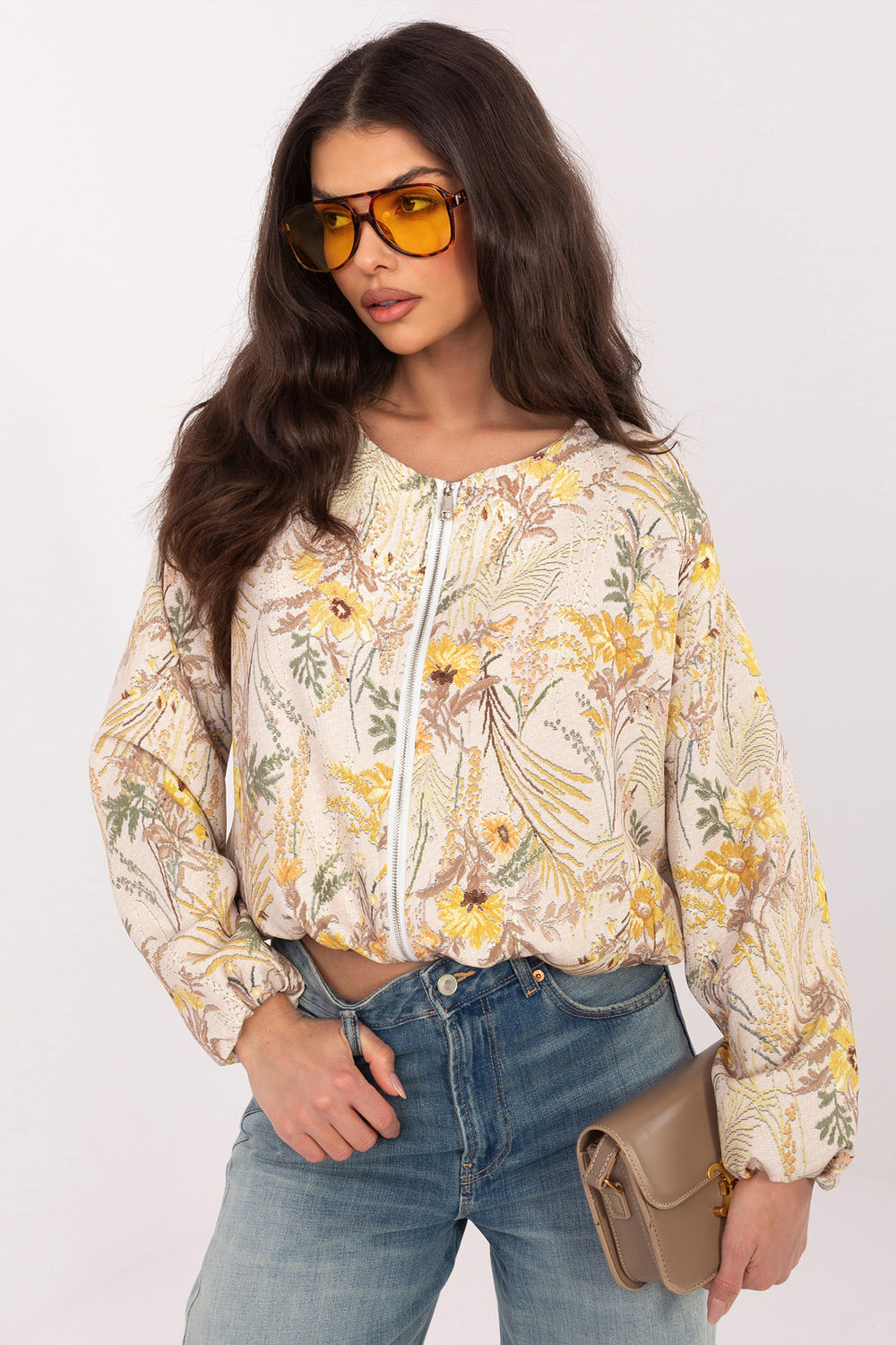 Italy Moda Yellow Floral Bodycon Jacket