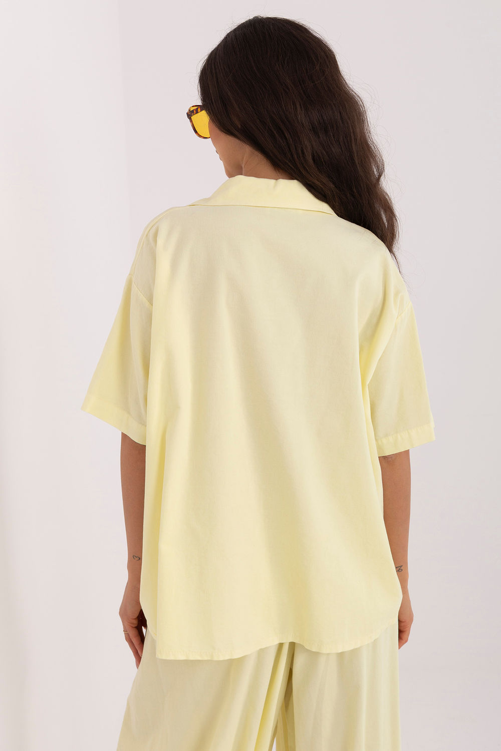 Italy Moda Light Yellow Cotton Short Sleeve Top - view 3