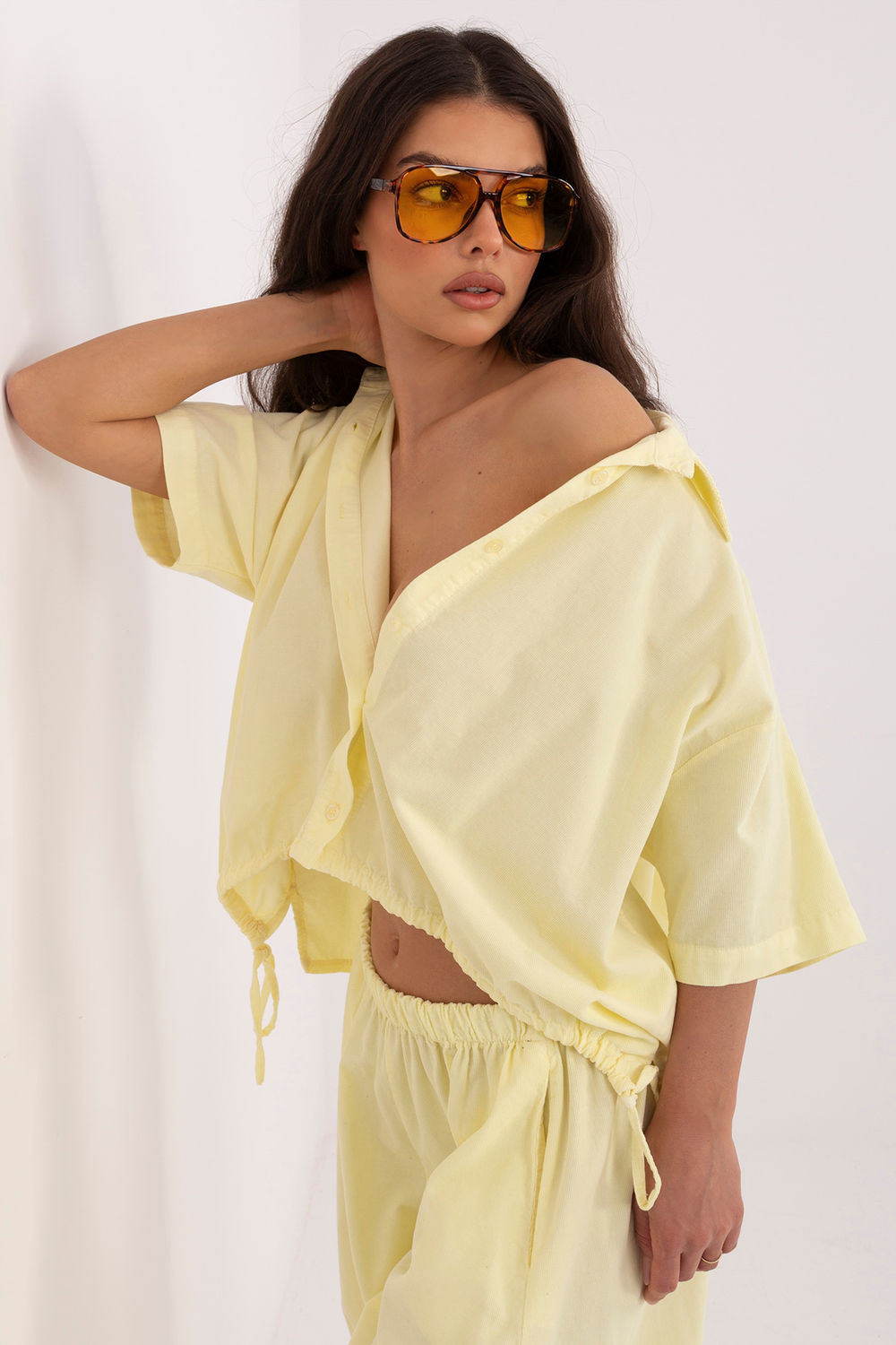 Italy Moda Light Yellow Cotton Short Sleeve Top - view 4