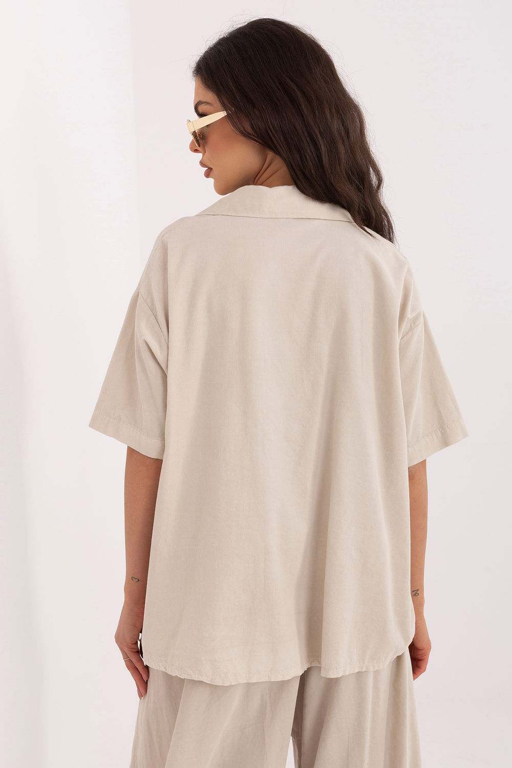 Italy Moda Beige Cotton Short Sleeve Top - view 3
