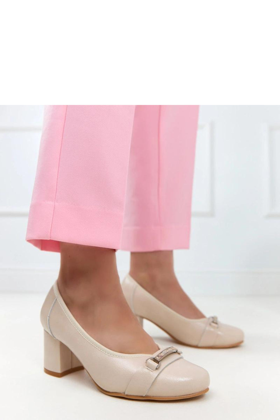 Solea Cambell Beige Block Heel Court Shoes