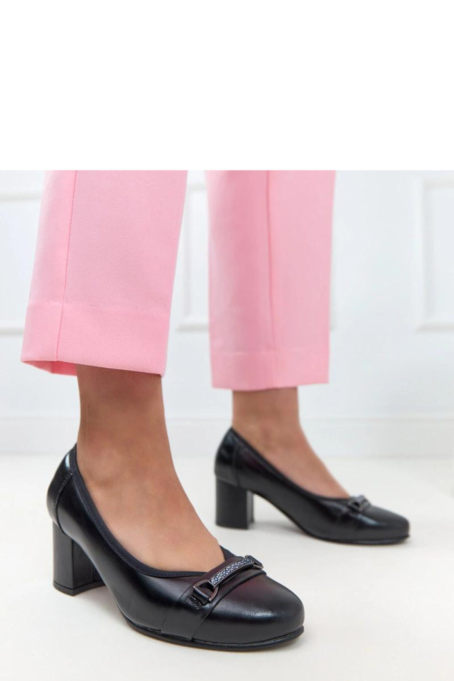 Solea Cambell Black Block Heel Court Shoes
