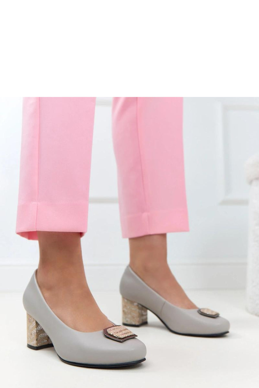 Solea Potocki Grey Block Heel Court Shoes