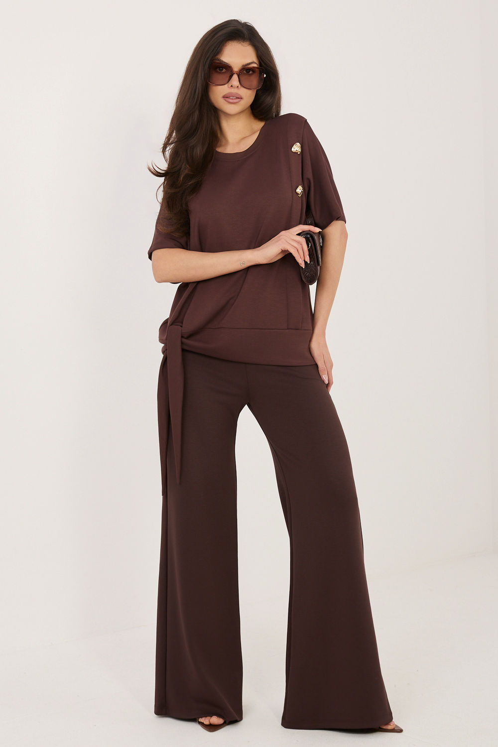 Relevance Dark Brown Wide Leg Short Sleeve Co-Ord Set