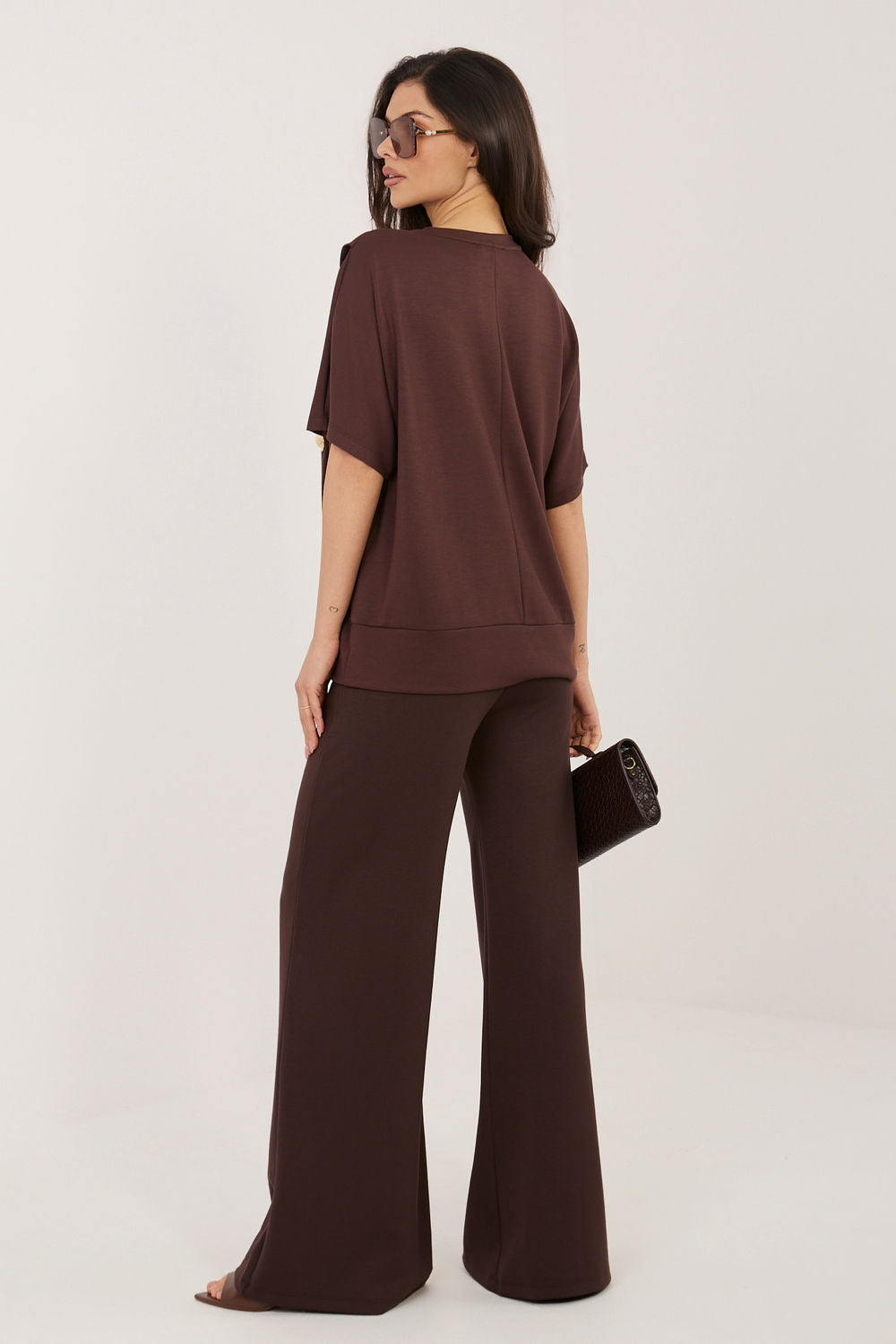 Relevance Dark Brown Wide Leg Short Sleeve Co-Ord Set - view 3