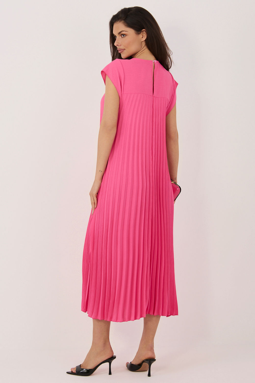 Rue Paris Dark Pink Midi Pleated Dress - view 2
