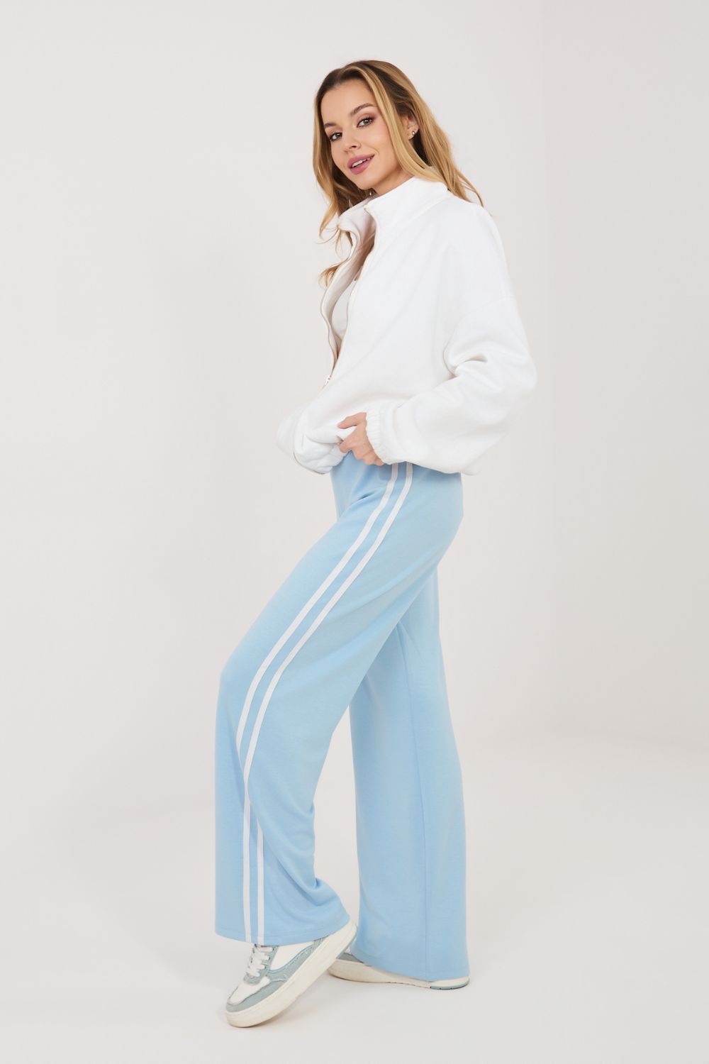 Relevance Light Blue Striped High Waisted Joggers - view 4