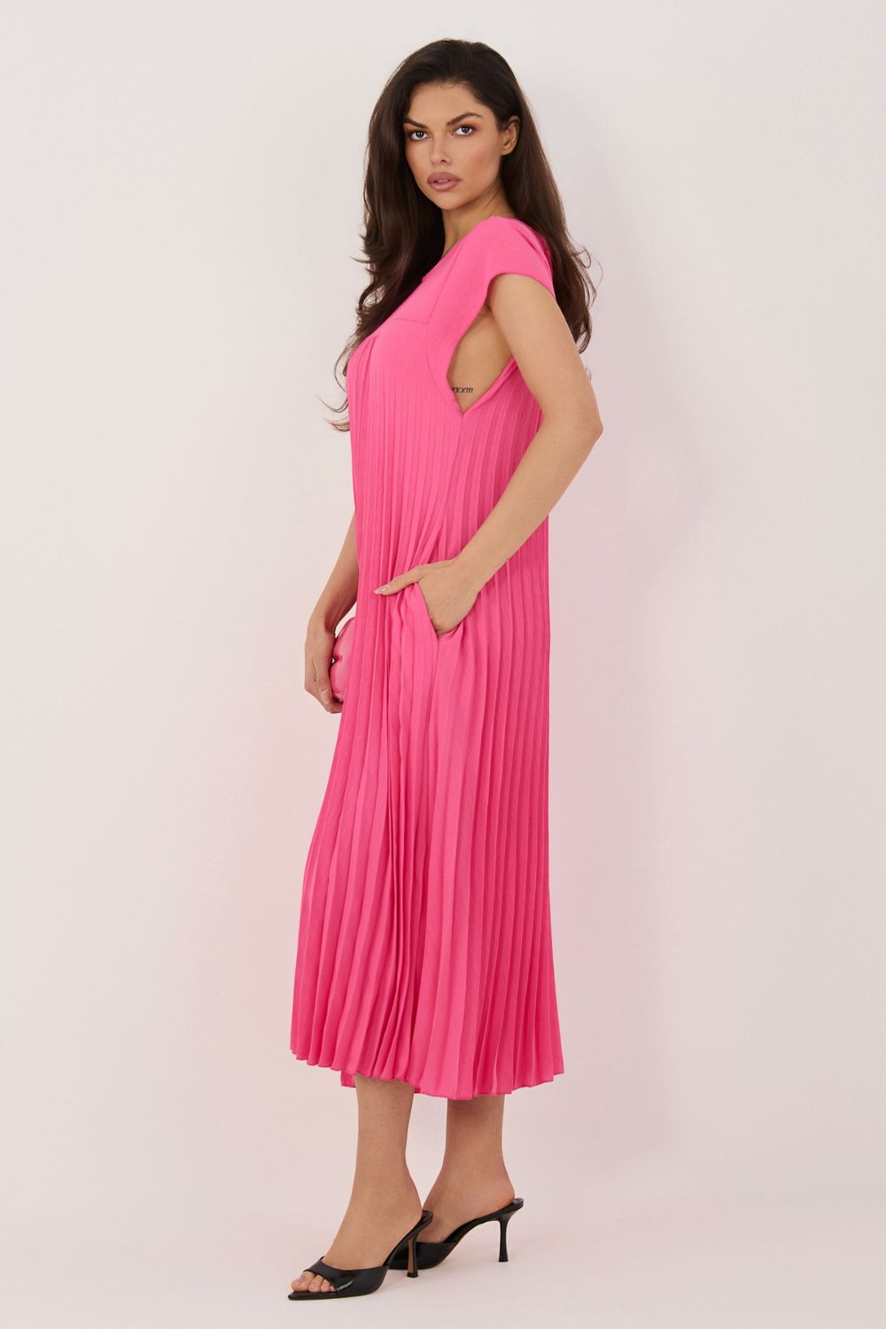 Rue Paris Dark Pink Midi Pleated Dress - view 3