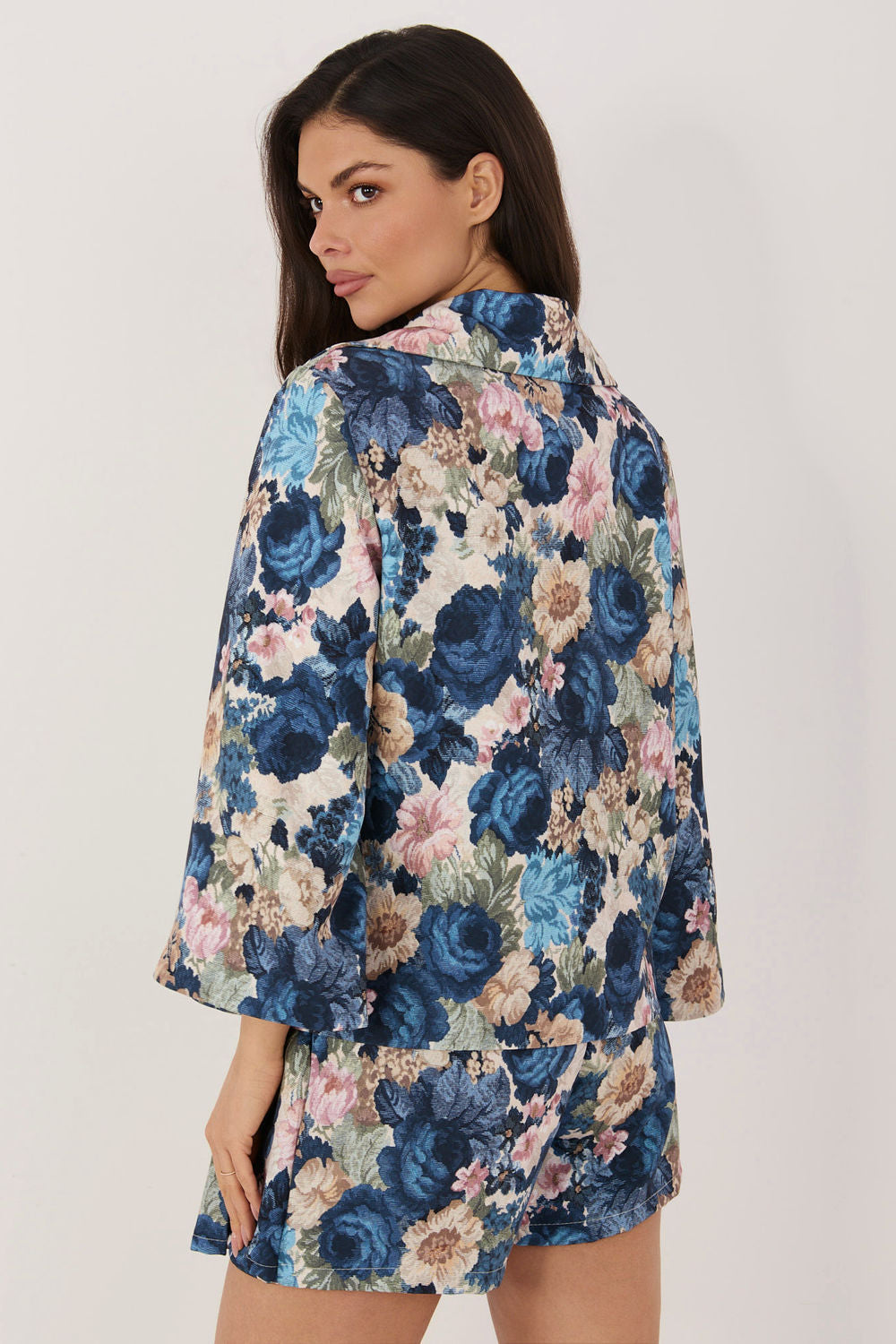 Italy Moda Dark Blue Floral Jacket - view 3